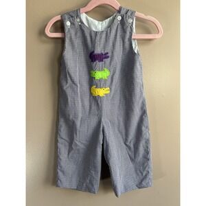 Krewe Alligator Mardi Gras Smocked Longall Romper Baby Toddler Size 9 Months